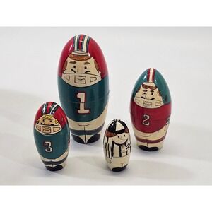 VTG Russian Matryoshka Nesting Dolls‎ Football Player Referee Sports Set 4 Wood